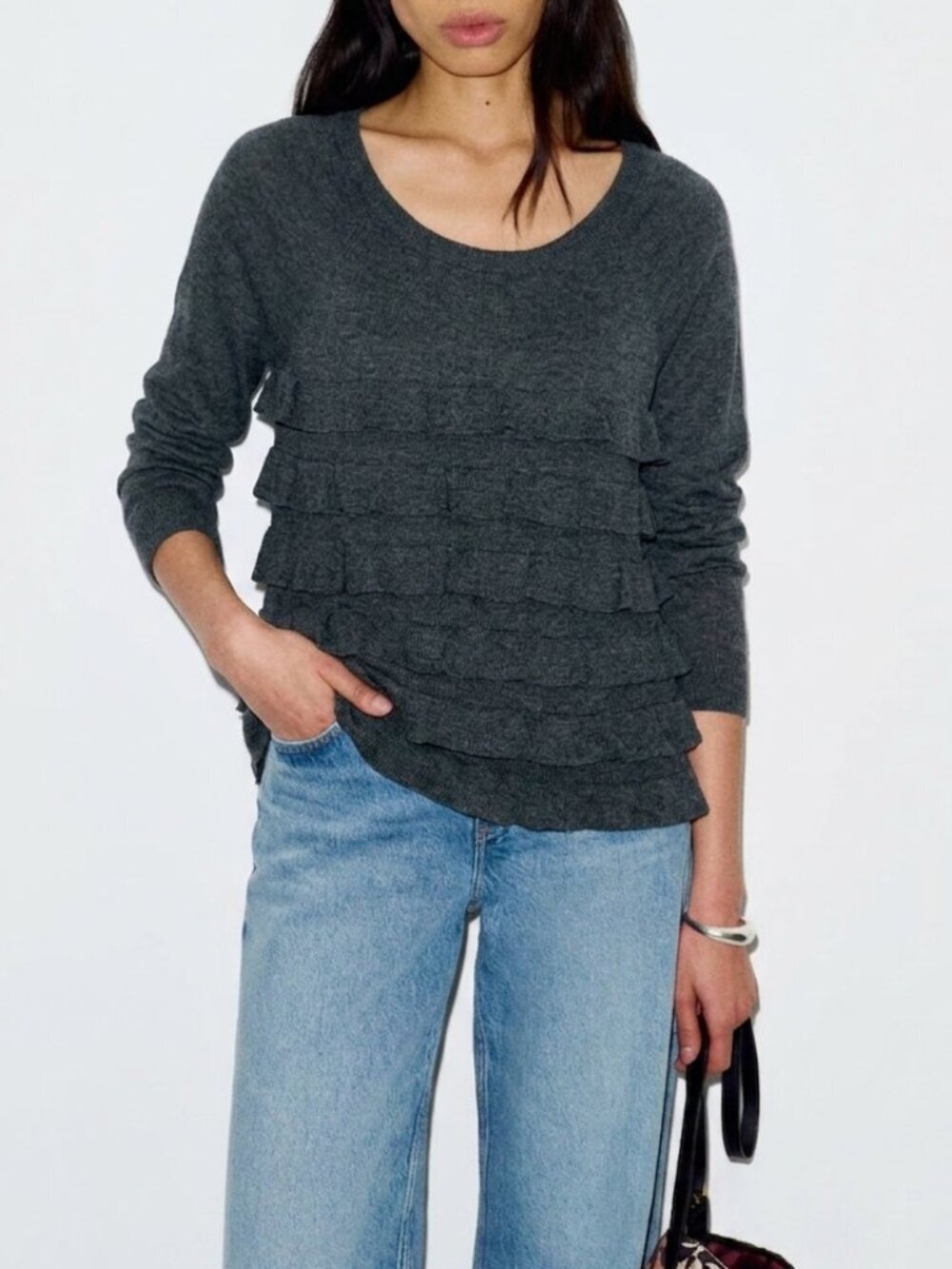 J.Crew Grey Ruffle Sweater - Picture 1 of 6